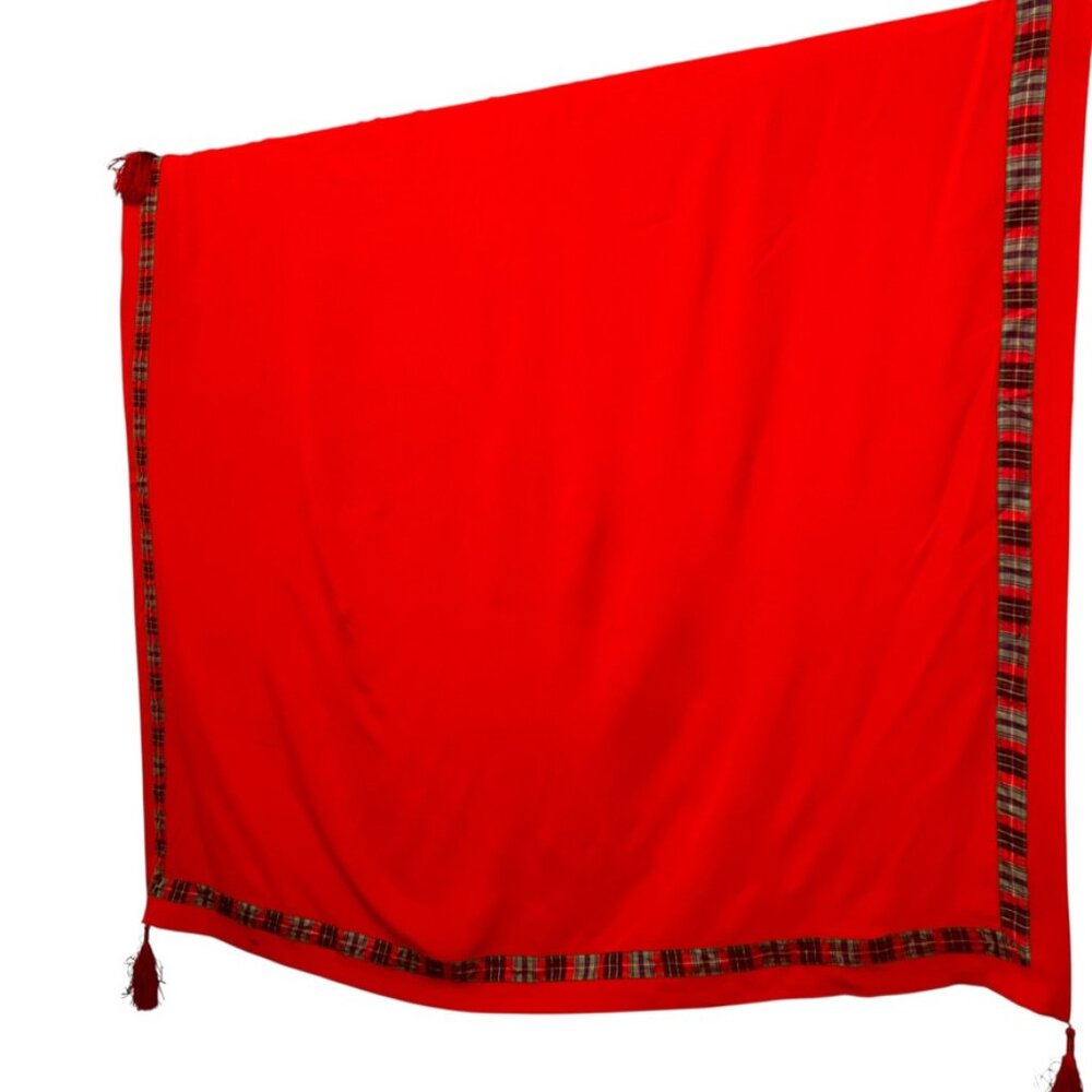 Givenchy red Scottish Stewart Plaid Designer holiday silk shawl scarf wrap - Picture 6 of 6